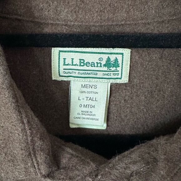 L.L. Bean Button Up LS Shacket Shirt Mens L Tall Brown Flannel Heavyweight - Picture 2 of 9
